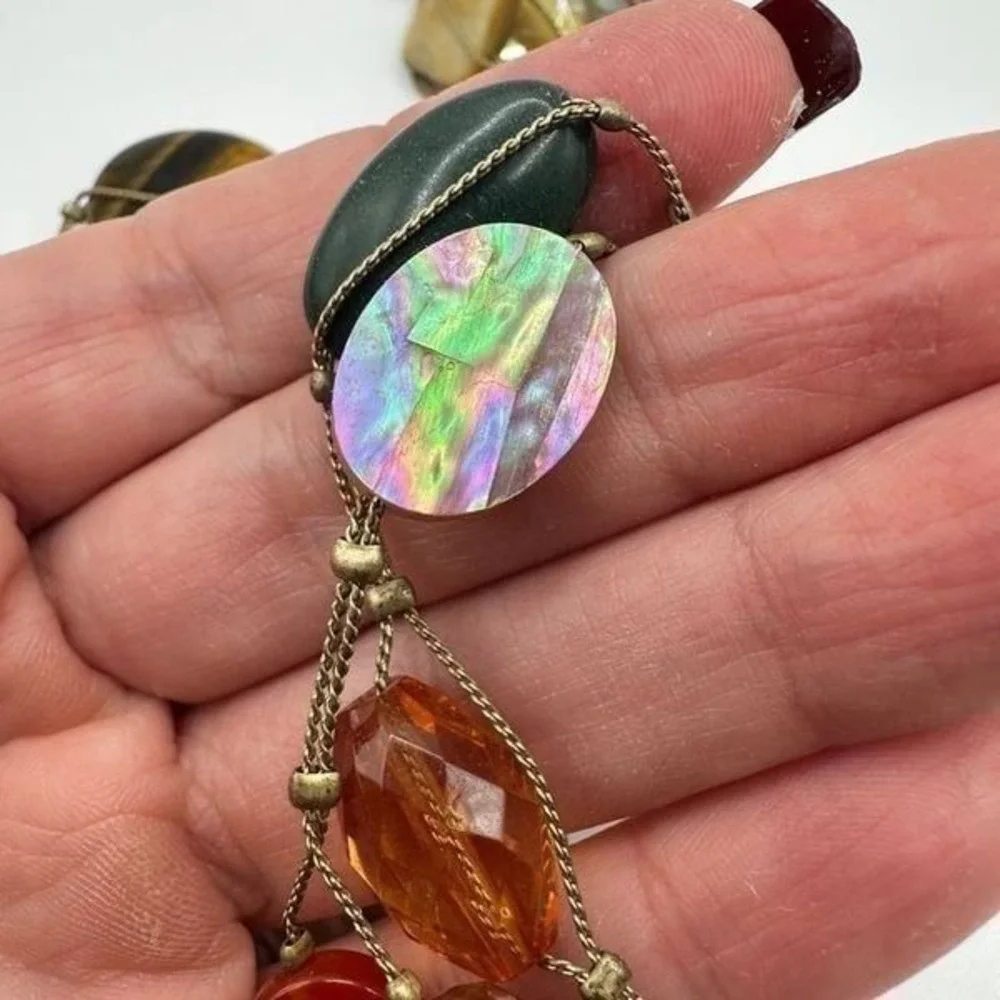 Lia Sophia mother of pearl, glass, tigers eye, picture jasper beaded necklace!